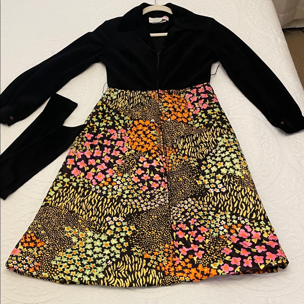 Vintage Lord & Taylor Black and Multicolor Floral Dress